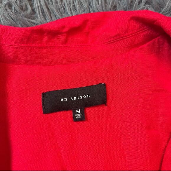 EN SAISON Red Linen Draped Asymmetrical Mini Dress Size M - Picture 3 of 7
